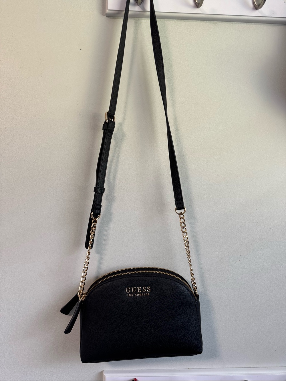 GUESS Black Crossbody Bag with Gold Chain Accents